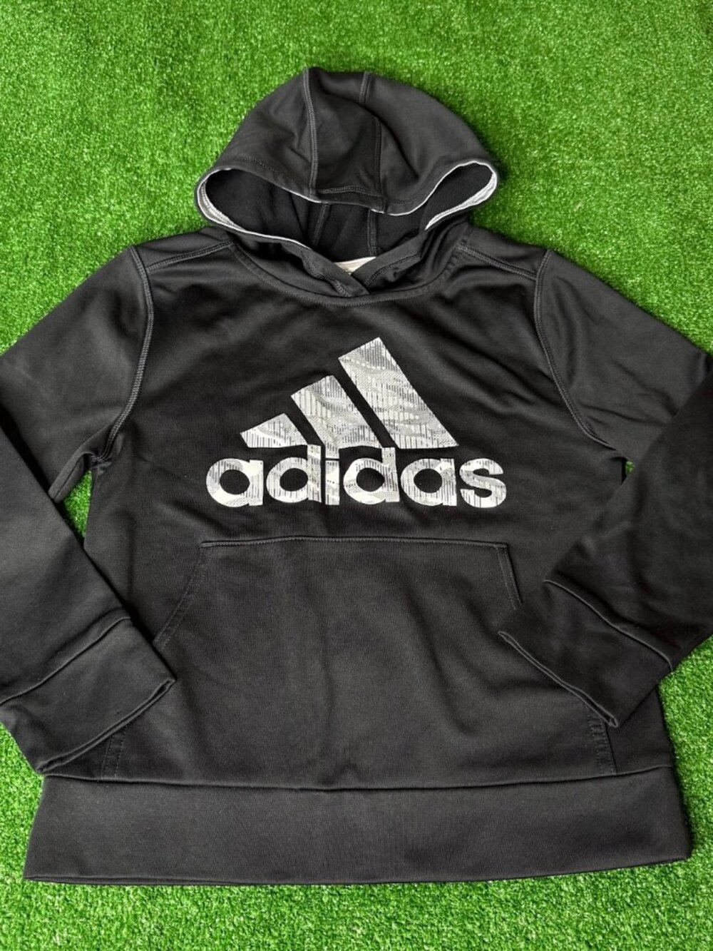 Adidas Youth S (8) Black Fleece Hoodie Sweatshirt Camo Big Logo Pullover